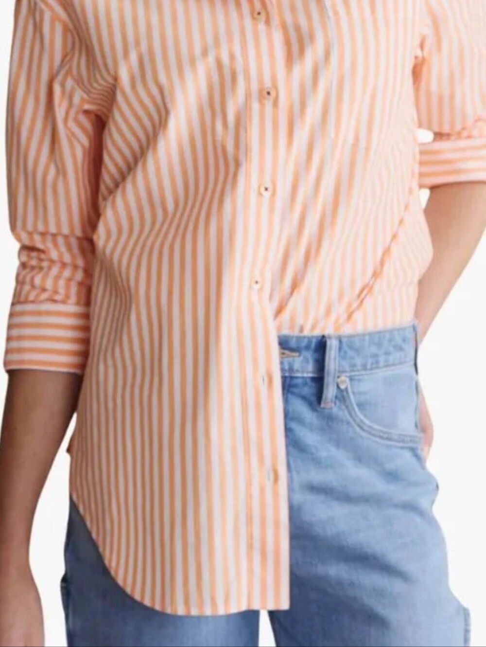 Liz Claiborne Peach and White Striped Button-Down Shirt